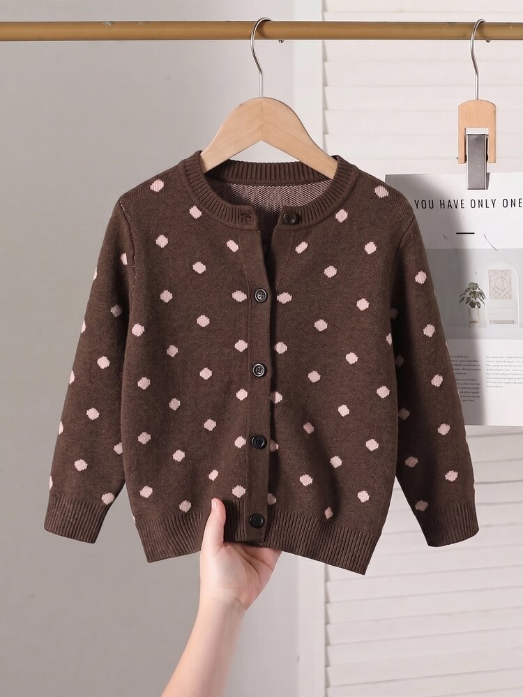 SHEIN Girls' Cute Peter Pan Collar Knitted Cardigan Sweater Long Sleeve Jacket Autumn Winter - Brown - View 6