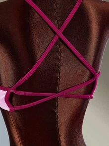 Amplova Women's Colorblock Pleated Camisole Top And High-Waisted Leggings Casual Workout Sports Set Pink Seamless Spaghetti-Strap Top And Long Flared Pants - Pink - View 5