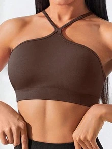 Easithlete Easithlete Drawstring Hooded Sports Cami Top Workout Cami Top - Coffee Brown - View 6