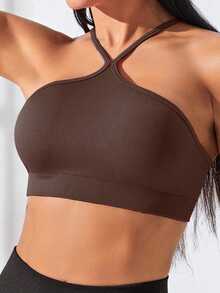 Easithlete Easithlete Drawstring Hooded Sports Cami Top Workout Cami Top - Coffee Brown - View 4