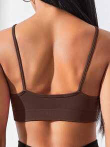 Easithlete Easithlete Drawstring Hooded Sports Cami Top Workout Cami Top - Coffee Brown - View 2