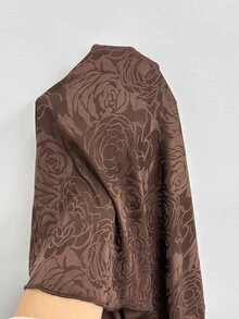 Modelyn Coffee Brown Rose Jacquard Cross Deep V-Neck Side Ruched Waist Long Sleeve Draped Full Skirt Vintage Slimming Bodycon Maxi Dress - Coffee Brown - View 8