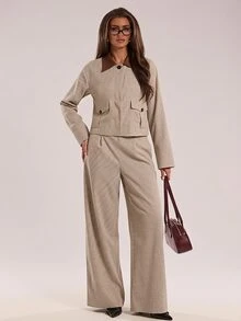 SHEIN BAE Women's Plaid Asymmetric Waist Wide Leg Loose Fit Suit Pants - Multicolor - View 3
