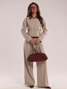 SHEIN BAE Women's Plaid Asymmetric Waist Wide Leg Loose Fit Suit Pants - Multicolor - View 4