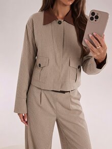 SHEIN BAE Women's Plaid Asymmetric Waist Wide Leg Loose Fit Suit Pants - Multicolor - View 9