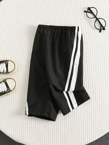 SHEIN Baby Boy Autumn/Winter Black Contrast Color Webbing Elastic Waist Long Pants Versatile Comfortable Outdoor Wear - Black - View 6
