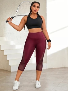 Rhythm Era Plus Size Sports Capris - Burgundy - View 5
