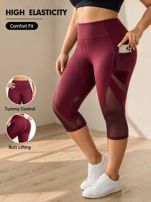 Rhythm Era Plus Size Sports Capris - Burgundy - View 7