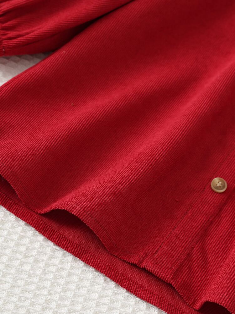 Cozy Pixies Baby Girl Baby Girl Casual Colorblock Petal Collar Christmas Red New Year Red Long Sleeve Corduroy Autumn Winter Dress - Red - View 6