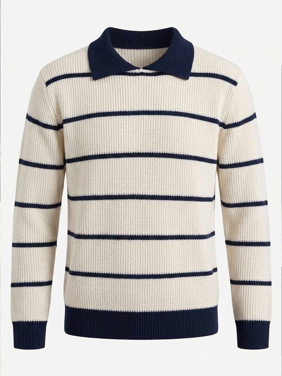 Manfinity CasualKnits Men's Autumn/Winter Casual Colorblock Striped Sweater Festival Boys Fall/Winter Daily New Pull, Sweaters - Beige - View 1