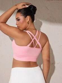 Rhythm Era Plus Size Women's Seamless Sports Bra With Wide Strap - Pink - View 3