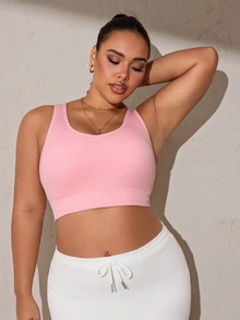 Rhythm Era Plus Size Women's Seamless Sports Bra With Wide Strap - Pink - View 4
