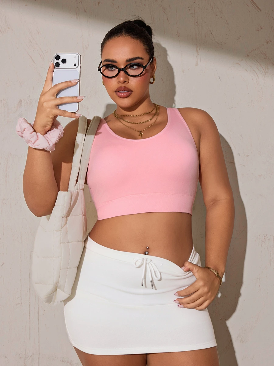 Rhythm Era Plus Size Women's Seamless Sports Bra With Wide Strap - Pink - View 1
