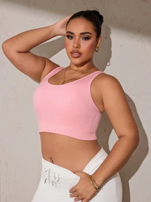 Rhythm Era Plus Size Women's Seamless Sports Bra With Wide Strap - Pink - View 2