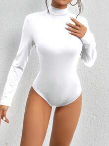 SHEIN 女款素色休閒日常長袖連身衣 - 白色 - 查看 3