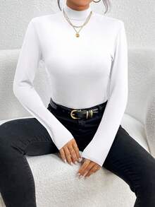 SHEIN 女款素色休閒日常長袖連身衣 - 白色 - 查看 6