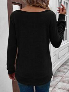 SHEIN LUNE Women's Textured Solid Color Crew Neck Long Sleeve Casual Sweatshirt, Versatile - Black - View 2