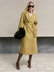 MOTF PREMIUM WOMEN'S AUTUMN/WINTER WOOL BLEND MID-LENGTH COAT - Mustard Yellow - View 7