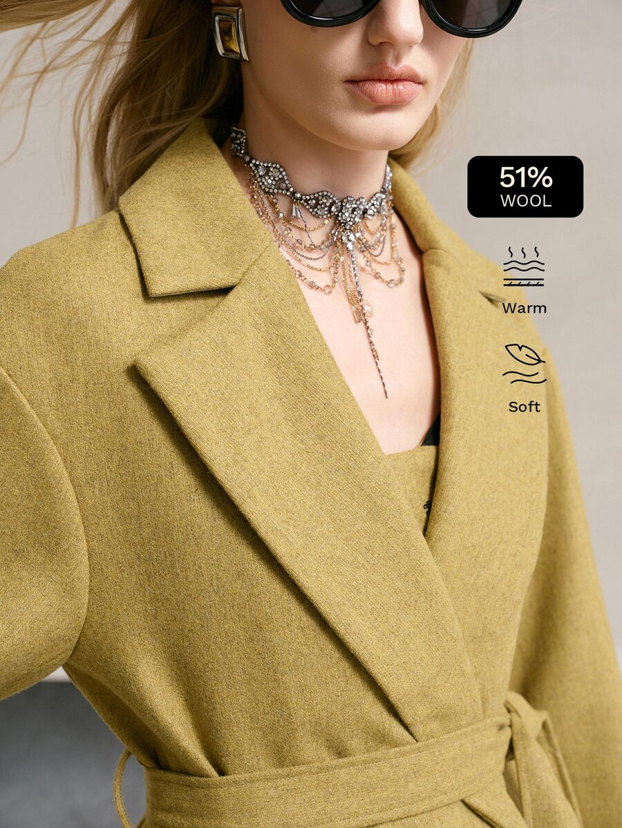 MOTF PREMIUM WOMEN'S AUTUMN/WINTER WOOL BLEND MID-LENGTH COAT - Mustard Yellow - View 2