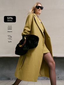 MOTF PREMIUM WOMEN'S AUTUMN/WINTER WOOL BLEND MID-LENGTH COAT - Mustard Yellow - View 1