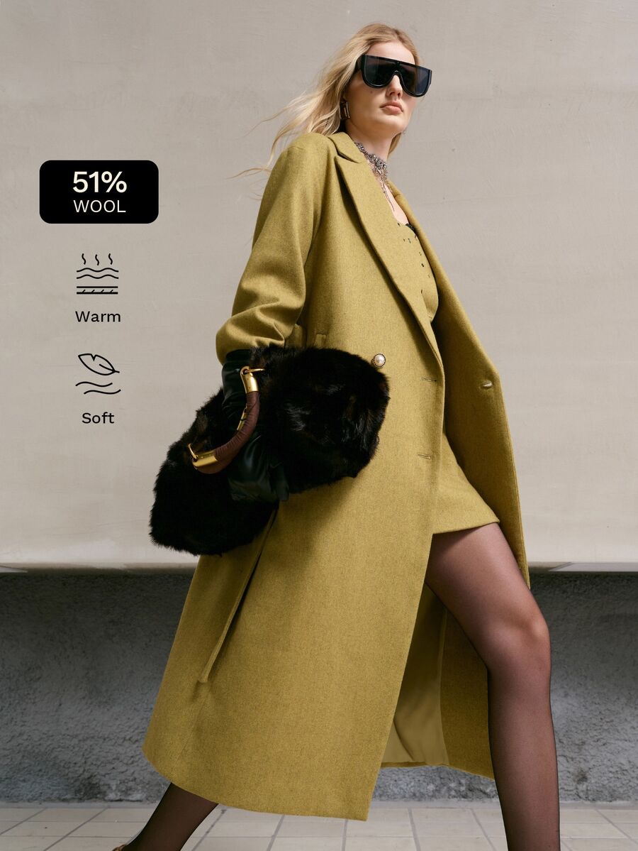 MOTF PREMIUM WOMEN'S AUTUMN/WINTER WOOL BLEND MID-LENGTH COAT - Mustard Yellow - View 1
