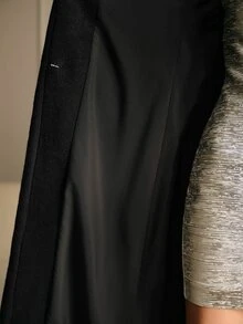MOTF PREMIUM ELEGANT PEARL TRIM BUTTON DECORATED LAPEL SINGLE-BREASTED WOOL BLEND COAT FOR AUTUMN/WINTER - Black - View 9