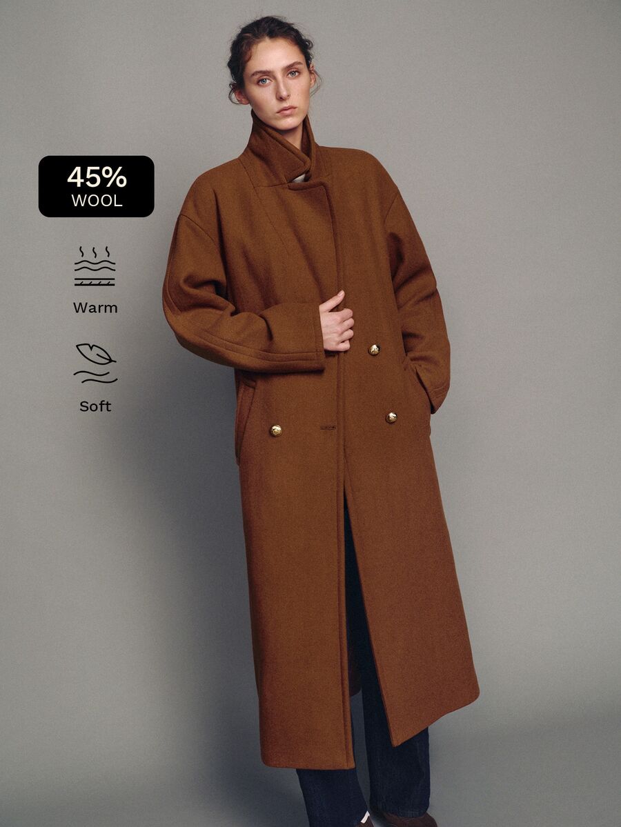 MOTF PREMIUM Mantel panjang minimalis dengan kerah besar - Coklat - View 1