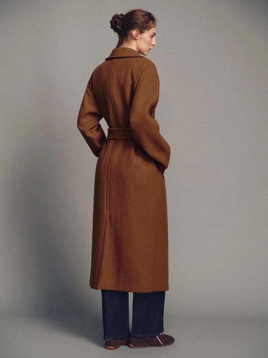 MOTF PREMIUM MINIMALIST OVERSIZED LAPEL LONG OVERCOAT - Brown - View 2