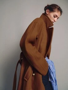 MOTF PREMIUM Mantel panjang minimalis dengan kerah besar - Coklat - View 6