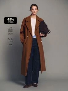MOTF PREMIUM Mantel panjang minimalis dengan kerah besar - Coklat - View 4