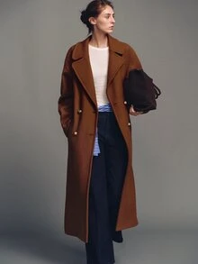 MOTF PREMIUM Mantel panjang minimalis dengan kerah besar - Coklat - View 5