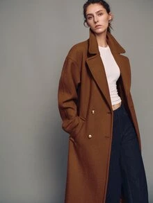 MOTF PREMIUM Mantel panjang minimalis dengan kerah besar - Coklat - View 7