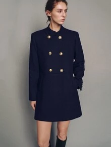MOTF PREMIUM CASUAL MILITARY STYLE PHOENIX SMALL STAND COLLAR SHORT OVERCOAT - Navy Blue - View 3