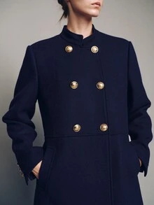 MOTF PREMIUM CASUAL MILITARY STYLE PHOENIX SMALL STAND COLLAR SHORT OVERCOAT - Navy Blue - View 2