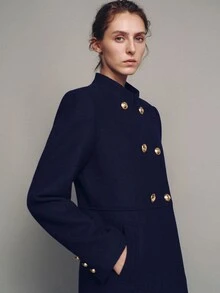 MOTF PREMIUM CASUAL MILITARY STYLE PHOENIX SMALL STAND COLLAR SHORT OVERCOAT - Navy Blue - View 6