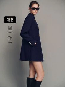 MOTF PREMIUM CASUAL MILITARY STYLE PHOENIX SMALL STAND COLLAR SHORT OVERCOAT - Navy Blue - View 4