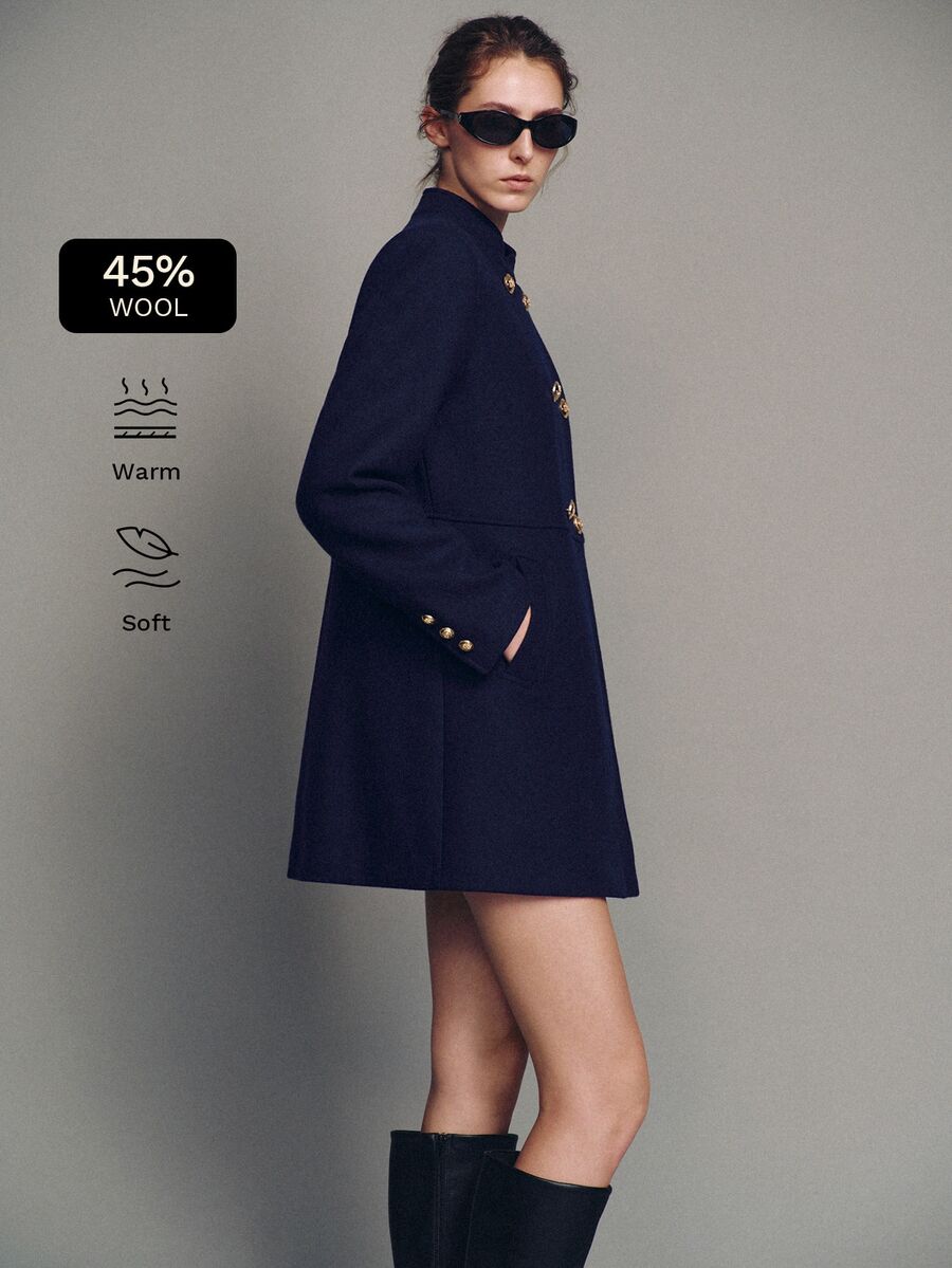 MOTF PREMIUM CASUAL MILITARY STYLE PHOENIX SMALL STAND COLLAR SHORT OVERCOAT - Navy Blue - View 1