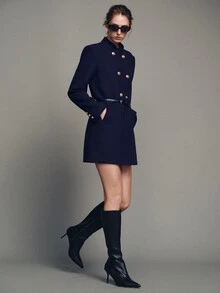 MOTF PREMIUM CASUAL MILITARY STYLE PHOENIX SMALL STAND COLLAR SHORT OVERCOAT - Navy Blue - View 5