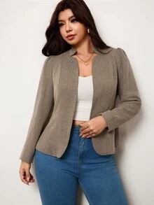 Enliva Plus-Size Women's Elegant Khaki Slim-Fit Autumn/Winter Suit JacketApple,Rounded Body Work Outfits For Women - Khaki - View 5