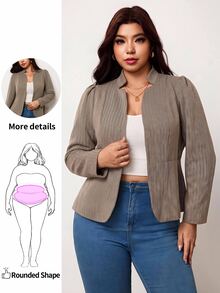 Enliva Plus-Size Women's Elegant Khaki Slim-Fit Autumn/Winter Suit JacketApple,Rounded Body Work Outfits For Women - Khaki - View 1