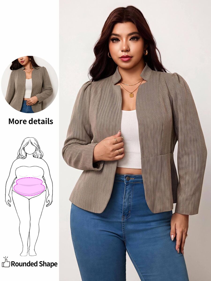 Enliva Plus-Size Women's Elegant Khaki Slim-Fit Autumn/Winter Suit JacketApple,Rounded Body Work Outfits For Women - Khaki - View 1
