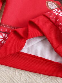 SHEIN Baby Girls Sweatshirts Parent-Child Matching Christmas Reindeer Fair Isle Pattern Printed Knit Comfortable Thermal Lined Thickened Sweatshirt - Red - View 6