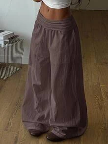 Coolane Women's Plus Size Summer Fall Going Out Elegant Vacation Country Concert Beach Outfit Boho Basic 100 Cotton Brown Mid-Waist Wide Leg Pants - Brown - View 5