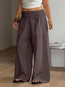Coolane Women's Plus Size Summer Fall Going Out Elegant Vacation Country Concert Beach Outfit Boho Basic 100 Cotton Brown Mid-Waist Wide Leg Pants - Brown - View 4