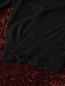 Anewsta Sweater Rajut Musim Semi, Gugur, dan Dingin dengan Hiasan Manik-Manik, Pullover Kerah Bulat, Gaya Desainer, Chic untuk Komuter, Elegan dan Berkelas - Hitam - View 8