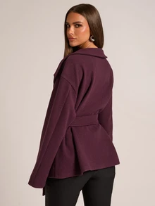 SHEIN BAE Women's Vintage Button Long Sleeve Lapel Overcoat - Red Violet - View 6