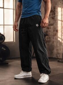 Driftmere Men's Letter Print Drawstring Jogger Pants, Casual Suitable For Daily Wear And Travel, Gym - Midnight Black - View 1