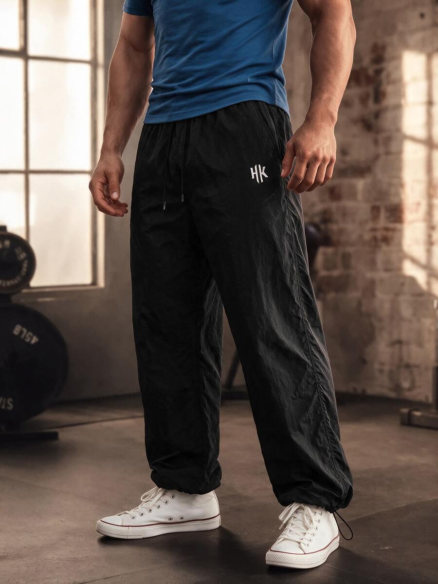 Driftmere Men's Letter Print Drawstring Jogger Pants, Casual Suitable For Daily Wear And Travel, Gym - Midnight Black - View 1