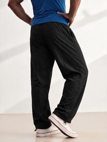 Driftmere Men's Letter Print Drawstring Jogger Pants, Casual Suitable For Daily Wear And Travel, Gym - Midnight Black - View 3