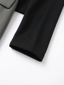 GlowEve CURVE 女款大尺碼專業不對稱鈕扣門襟圓領寬鬆無袖背心，搭配修身黑色高領長袖內搭T恤，灰色直筒寬鬆休閒通勤西裝褲3件套，適合春秋，優雅極簡通勤風，女款優雅西裝，女款辦公穿著，女款商務正裝 - 深灰色 - 查看 5
